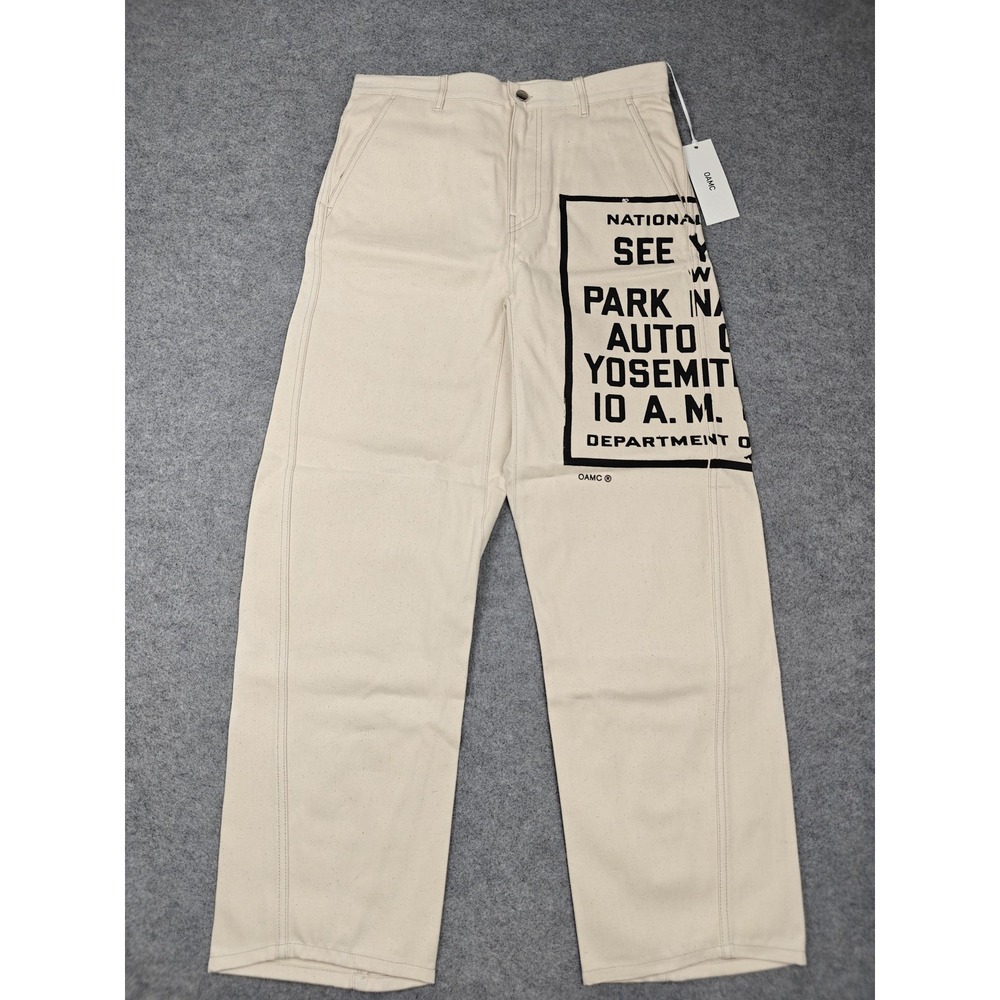 OAMC Pants Mens 32x30 Beige Yosemite Canvas Chino Straight Leg Graphic New